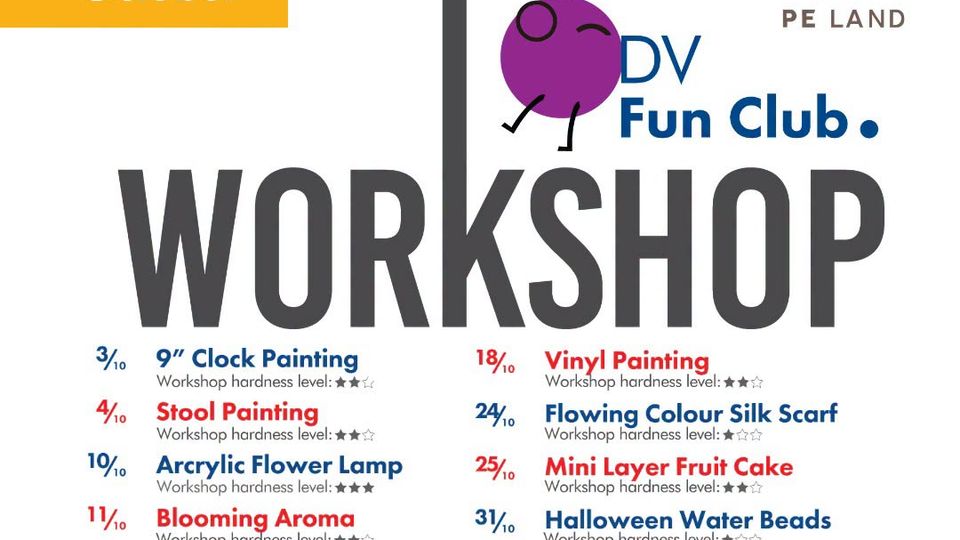 DV Fun Club workshop schedule poster at Design Village Penang