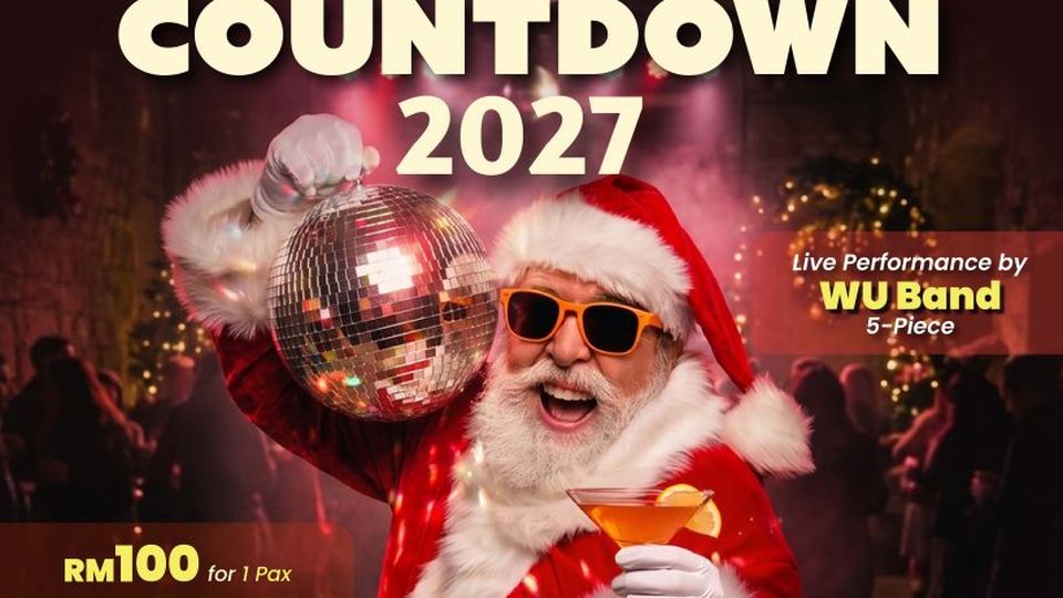 Poster for NYE Countdown 2027 with WU Band at Gravity, G Hotel Kelawai