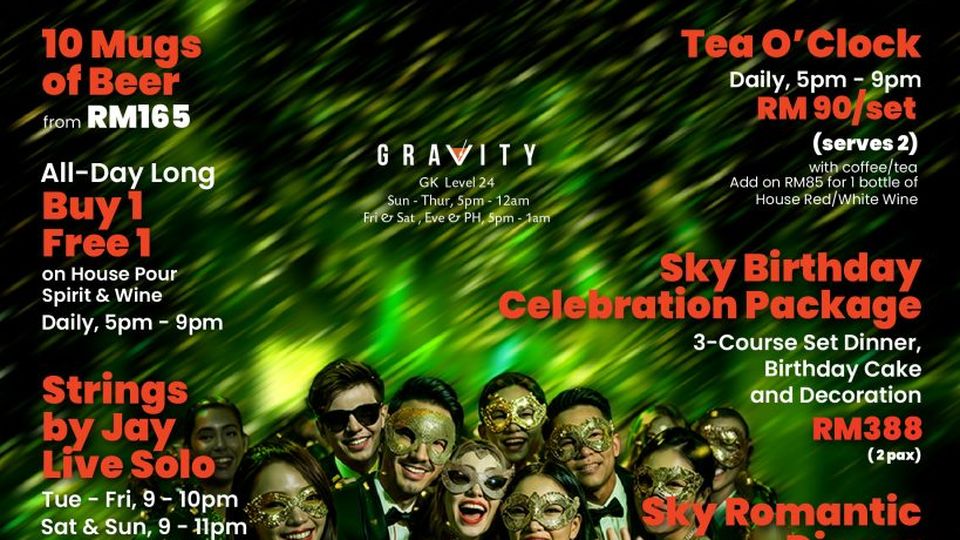 Gravity rooftop bar promotions poster, G Hotel Kelawai