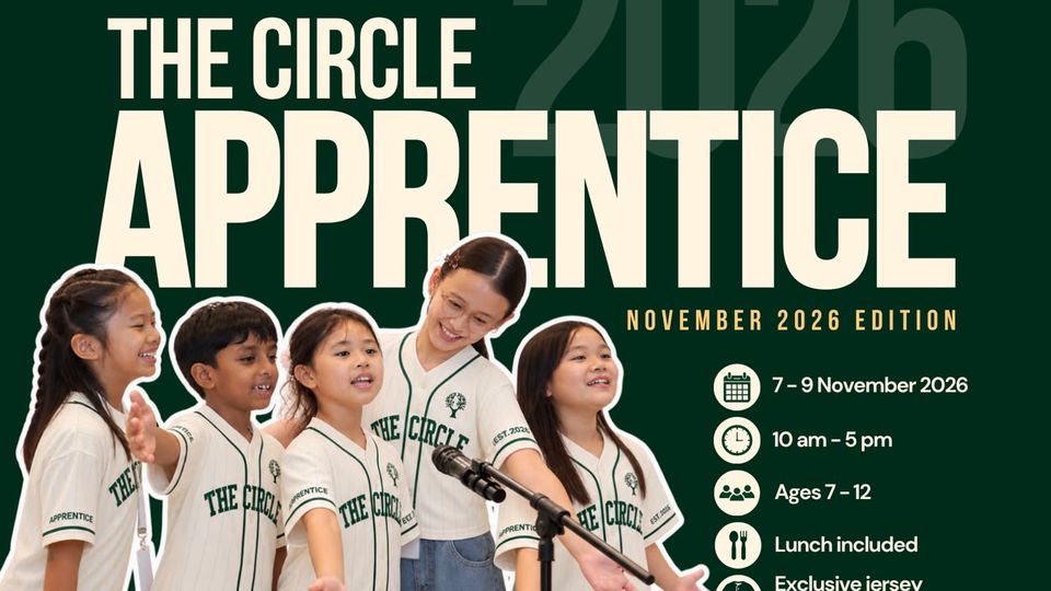 The Circle Apprentice November 2026 edition poster at Gurney Paragon Mall showing children in Circle jerseys
