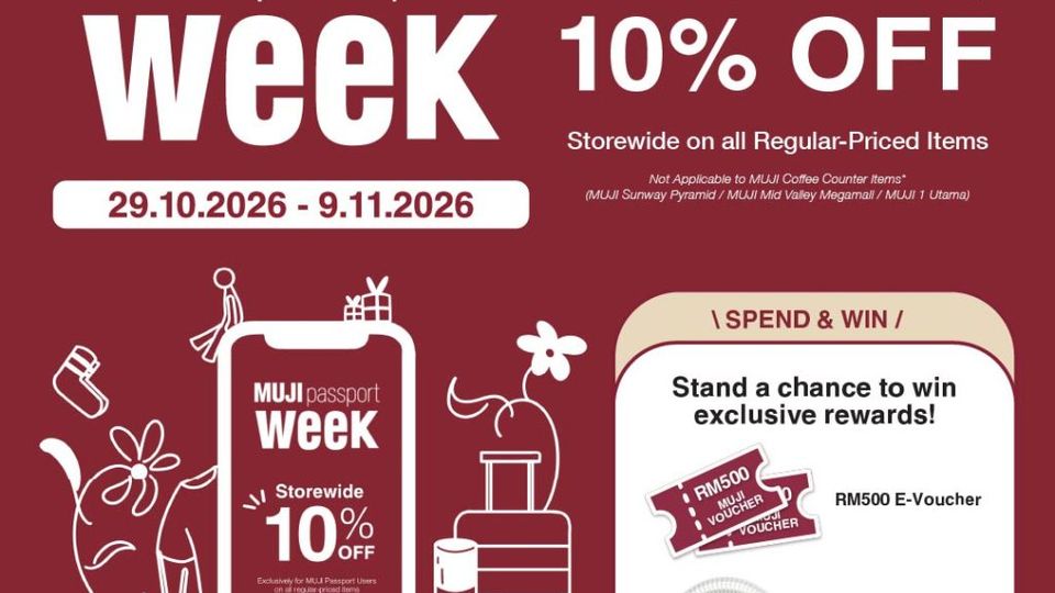 MUJI Passport Week poster offering 10% off storewide from 29 October to 9 November 2026
