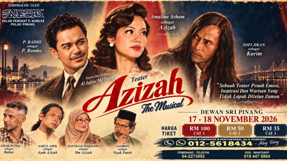 Promotional banner for Teater Azizah The Musical at Dewan Sri Pinang